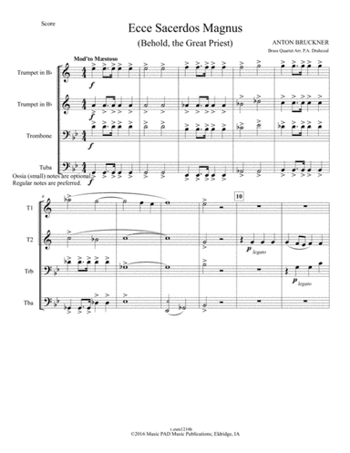 Ecce Sacerdos Magnus (Behold The Great Priest) by Anton Bruckner for Mixed Brass Quartet (arr. P.A.Drahozal)