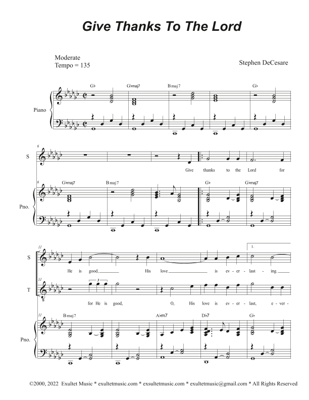 Give Thanks To The Lord (Duet for Soprano and Tenor solo)