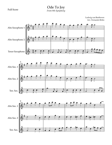 Ode To Joy Theme (from Beethoven's 9th Symphony) for Saxophone Trio (arr. Fernando Britto)