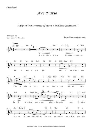 Mascagni - Ave Maria (D Major) (arr. Luís Gustavo Rossato)