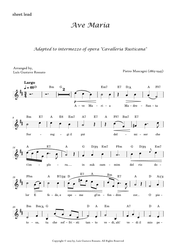 Mascagni - Ave Maria (D Major) (arr. Luís Gustavo Rossato)