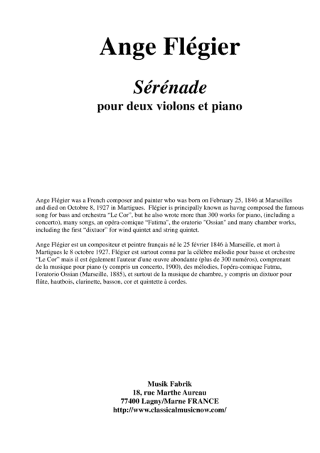 Ange Flégier: Sérénade for two violins and piano (arr. Musik Fabrik Music Publishing)