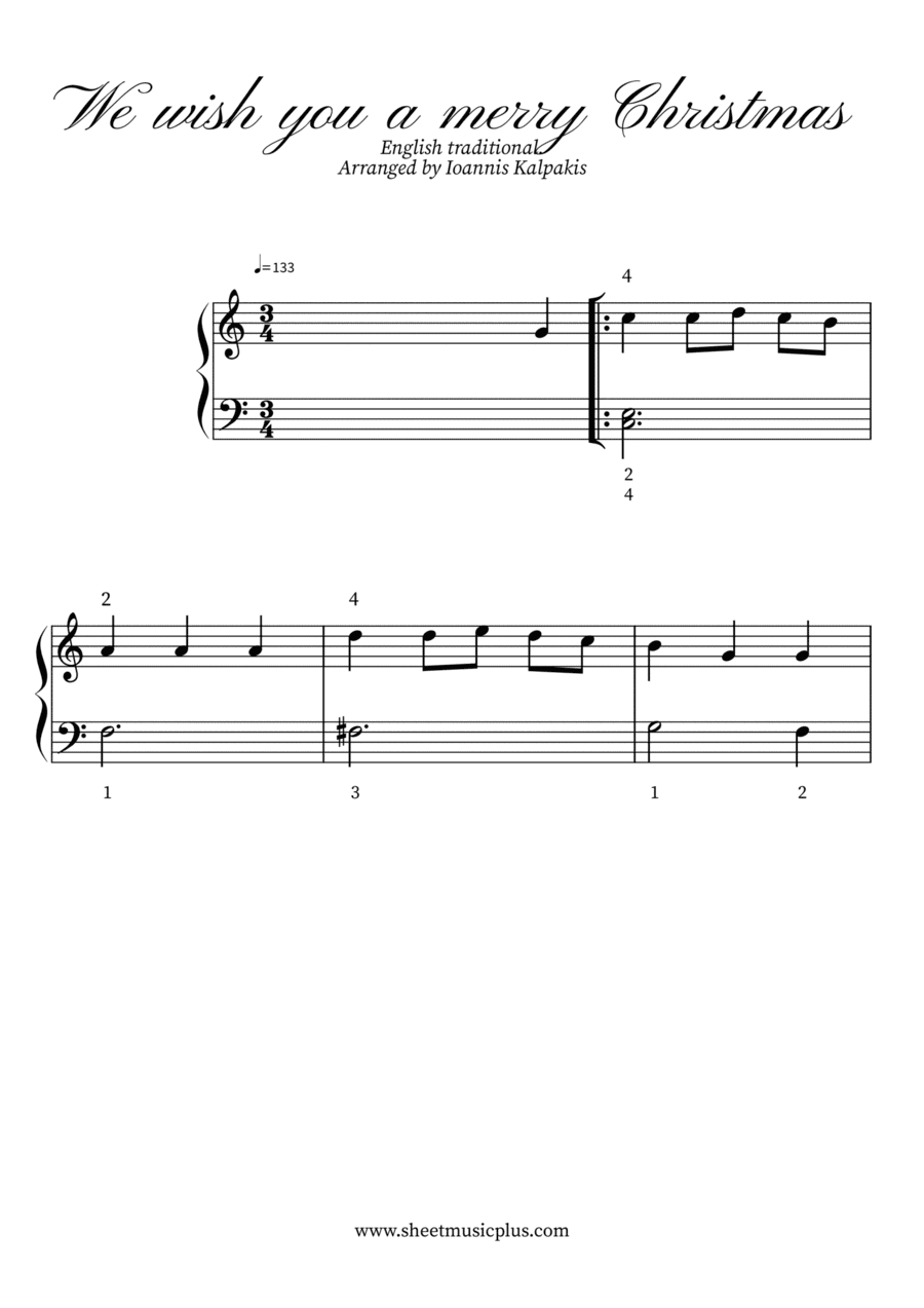 We wish you a Merry Christmas. Piano solo (intermediate) with Video (arr. Ioannis Kalpakis)