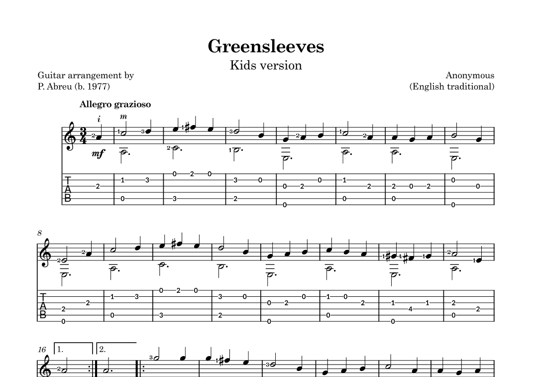 Greensleeves (Kids version) (arr. Pedro Abreu)