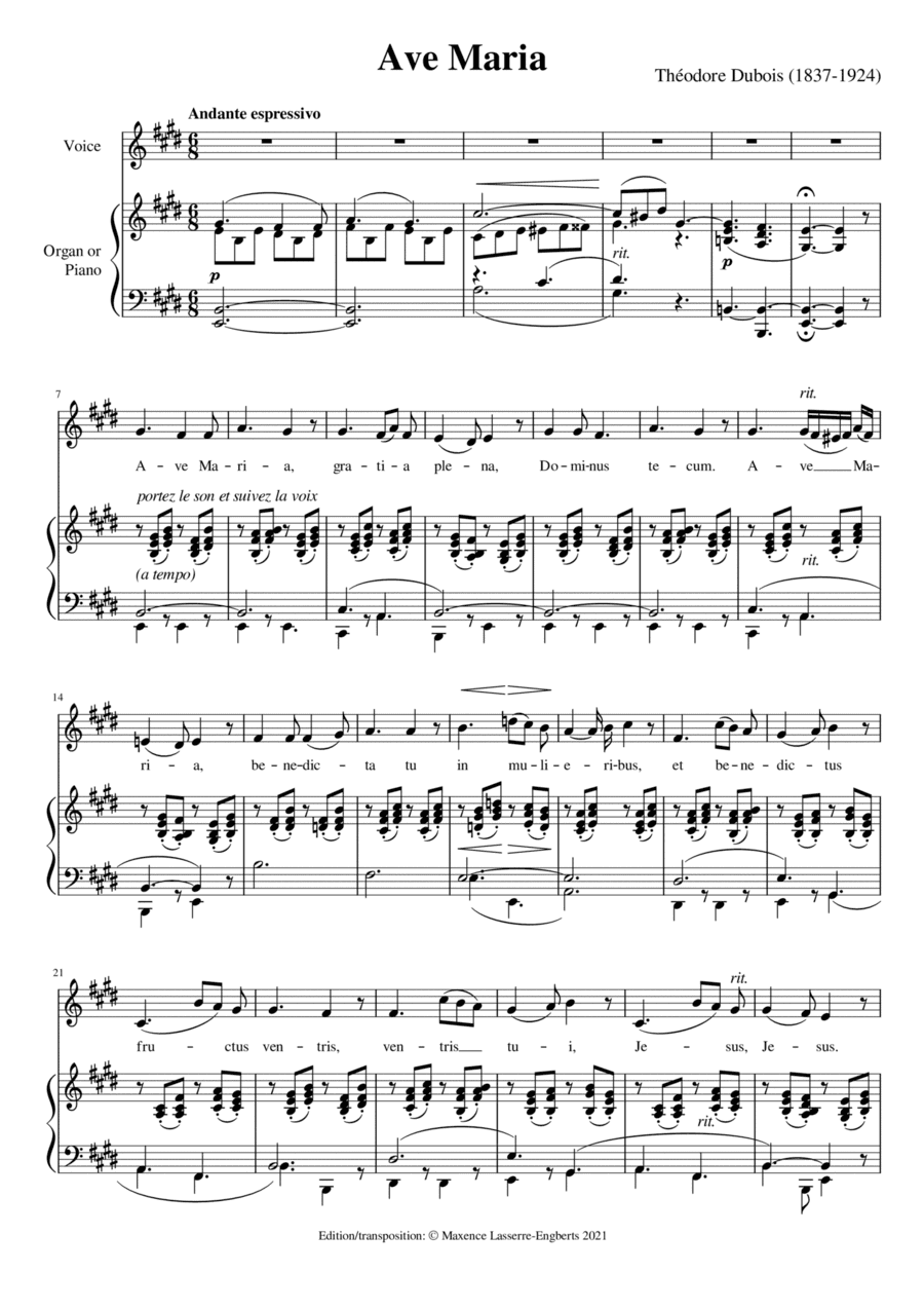Dubois: Ave Maria [Low Voice; Key: E] (arr. Maxence Lasserre-Engberts)