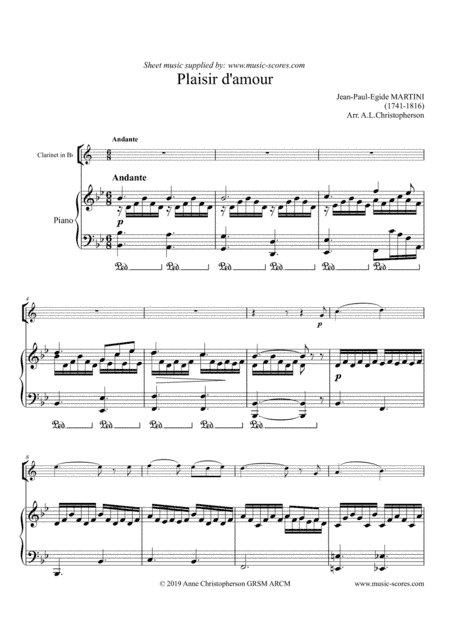 Plaisir d'Amour - Clarinet and Piano (arr. Music-Scores.com)