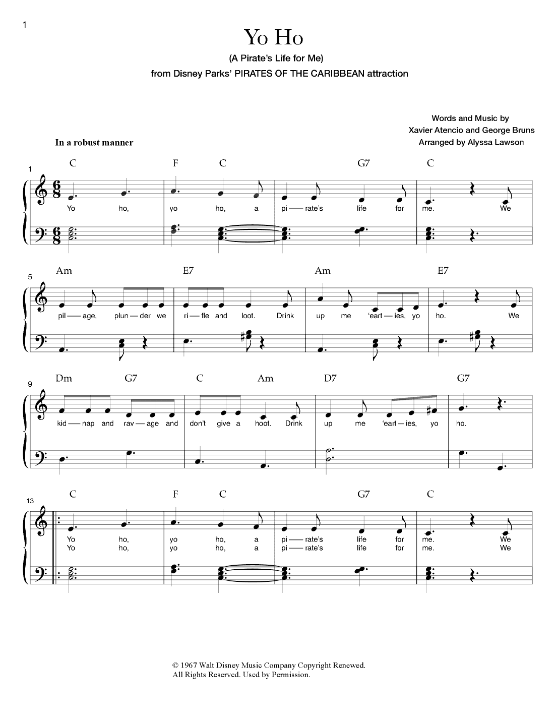 Yo Ho (a Pirate's Life For Me) (arr. Alyssa Lawson)