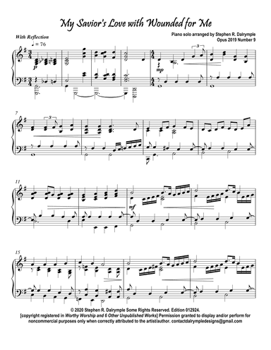 My Savior's Love with Wounded piano solo arrangement by Stephen R Dalrymple (arr. Stephen R Dalrymple (Dalrymple Designs))