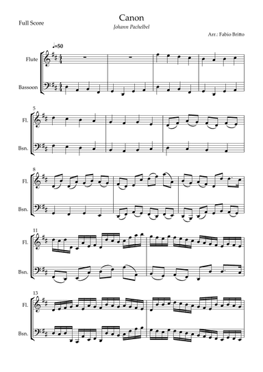 Canon - Johann Pachelbel (Wedding/Reduced Version) for Flute & Bassoon Duo (arr. Fabio Britto)