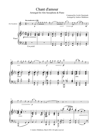 Chant d'amour arranged for Alto Saxophone and Piano (arr. Andrew Middleton)