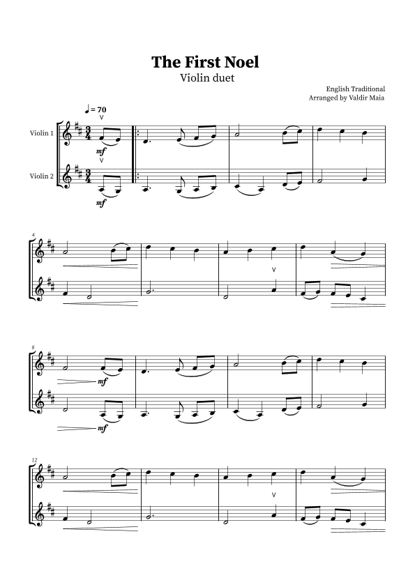 The First Noel - Violin Duet (arr. Valdir Maia)