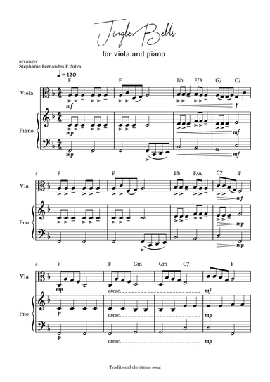Jingle Bells - for viola and piano in F major (arr. Stéphanie Fernades F. Silva)