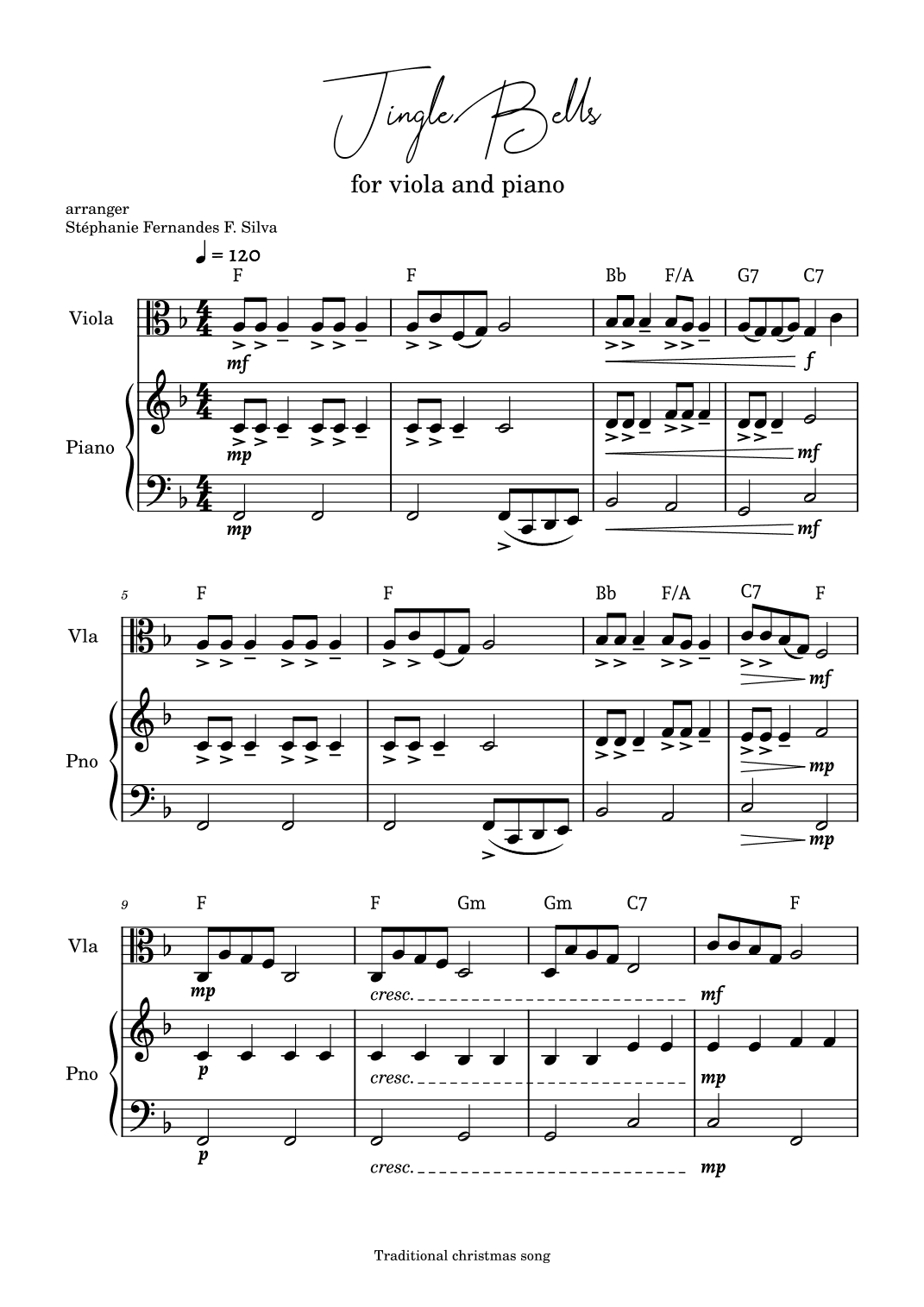 Jingle Bells - for viola and piano in F major (arr. Stéphanie Fernades F. Silva)