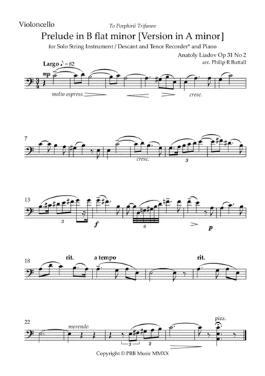 Prelude in A minor (Lyadov) - [Violoncello] (arr. Philip R Buttall)