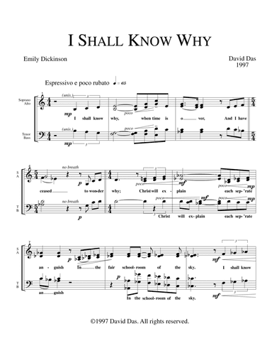I Shall Know Why (Emily Dickinson) SATB