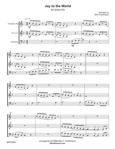 JOY TO THE WORLD - BRASS TRIO (unaccompanied) (arr. Glen Poehlmann)