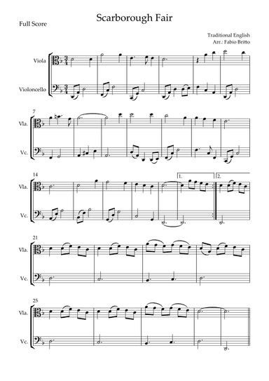Scarborough Fair for Viola & Cello Duo (arr. Fabio Britto)