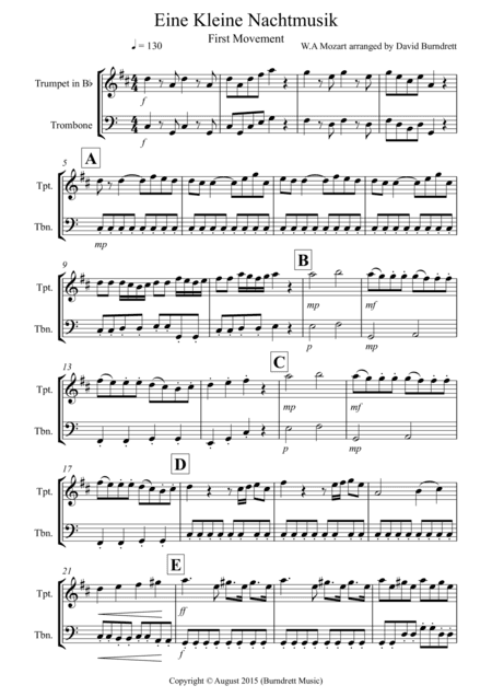 Eine Kleine Nachtmusik (1st movement) for Trumpet and Trombone Duet (arr. David Burndrett)