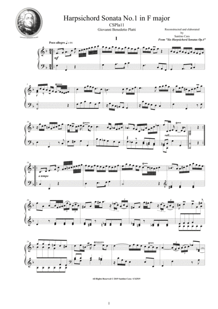 Platti - Harpsichord (or Piano) Sonata No.1 in F major Op.4 CSPla11 (arr. Santino Cara)