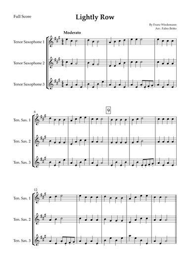 Lightly Row for Tenor Saxophone Trio (arr. Fabio Britto)
