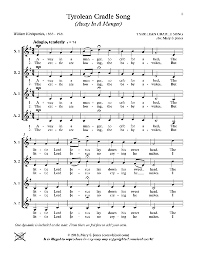 Tyrolean Cradle Song (Away In A Manger) for S.S.A.A a cappella (arr. Mary Jones McGuyer)