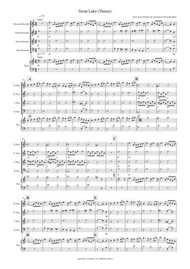 Swan Lake Theme for Recorder Quartet (arr. David Burndrett)