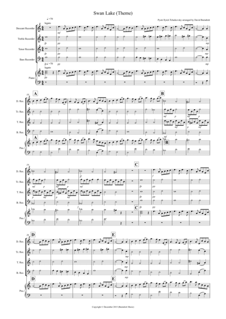 Swan Lake Theme for Recorder Quartet (arr. David Burndrett)