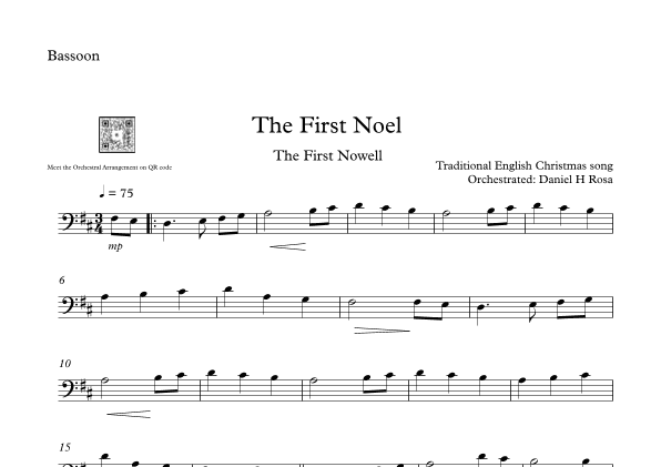 The First Noel - The First Nowell - Easy Christmas Carol - Bassoon (arr. Daniel H Rosa)