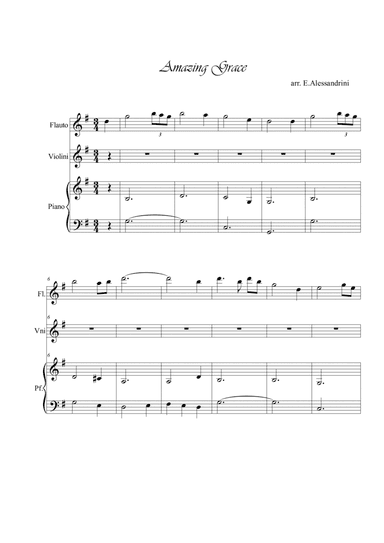 Amazing Grace. Flute, violin and piano (arr. Ester Alessandrini)