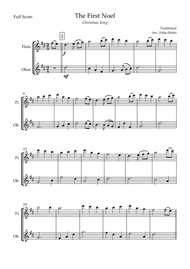 The First Noel (Christmas Song) for Flute & Oboe Duo (arr. Fabio Britto)
