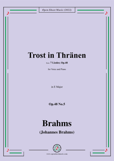Brahms-Trost in Thränen,Op.48 No.5 in E Major (arr. OSM Press)