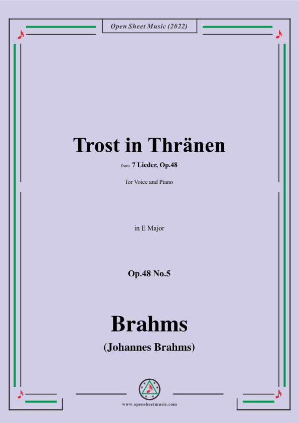 Brahms-Trost in Thränen,Op.48 No.5 in E Major (arr. OSM Press)