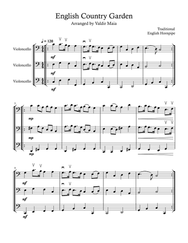English Country Garden - Cello Trio or Ensemble (arr. Valdir Maia)
