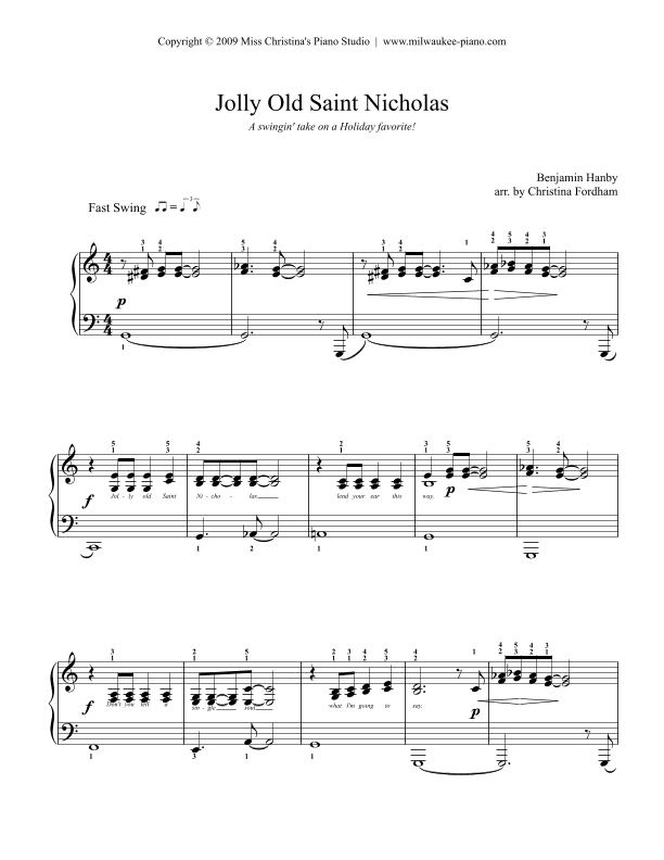 Jolly Old Saint Nicholas (Jazz Easy Piano) (arr. Christina Fordham)