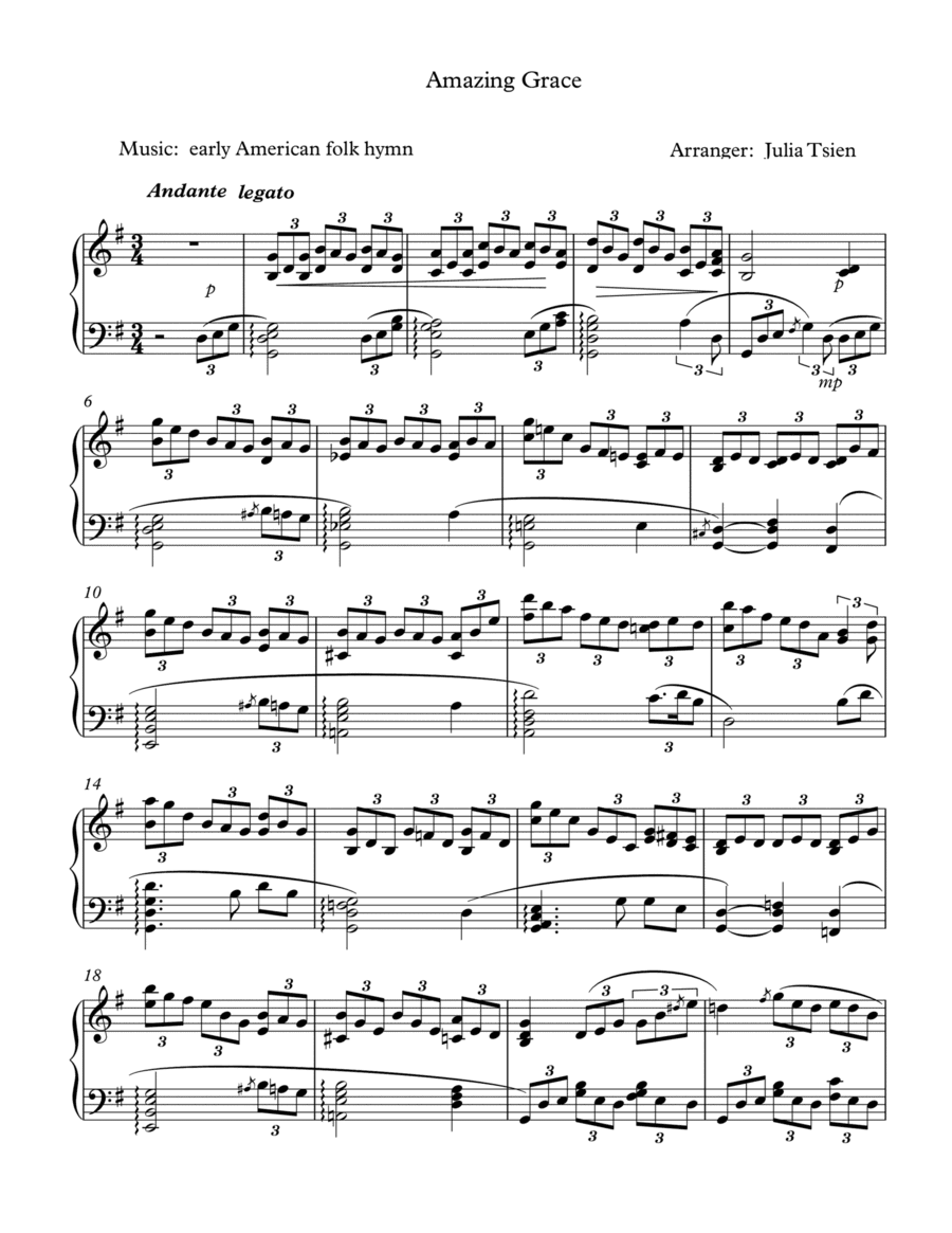 Amazing Grace, piano solo (arr. julia tsien)