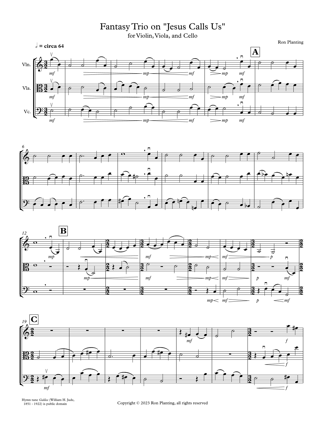 Fantasy Trio on Jesus Calls Us for Violin, Viola, and Cello