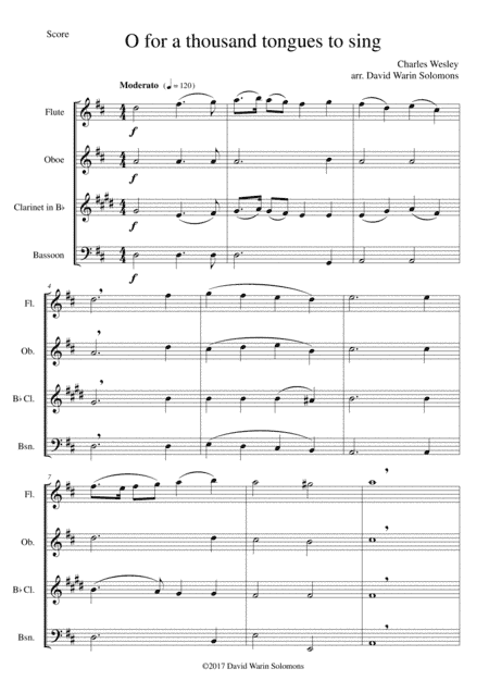 O for a thousand tongues to sing for wind quartet (arr. David Warin Solomons)