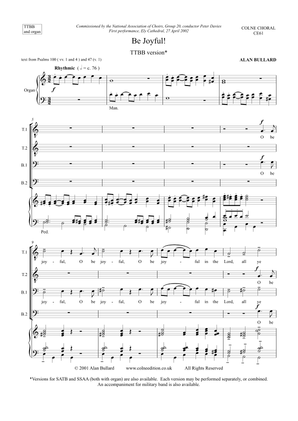 Be Joyful! (Male Voice Choir [TTBB] and organ)