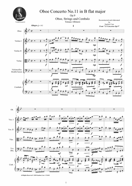 Albinoni - Oboe Concerto No.11 in B flat major Op.9 for Oboe, Strings and Cembalo (arr. Santino Cara)