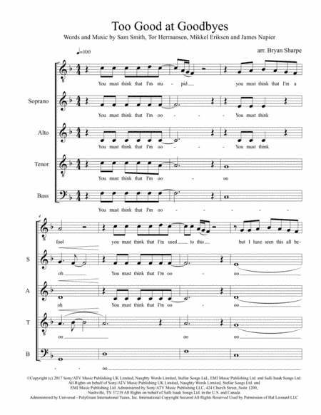 Too Good At Goodbyes (arr. Bryan Sharpe)