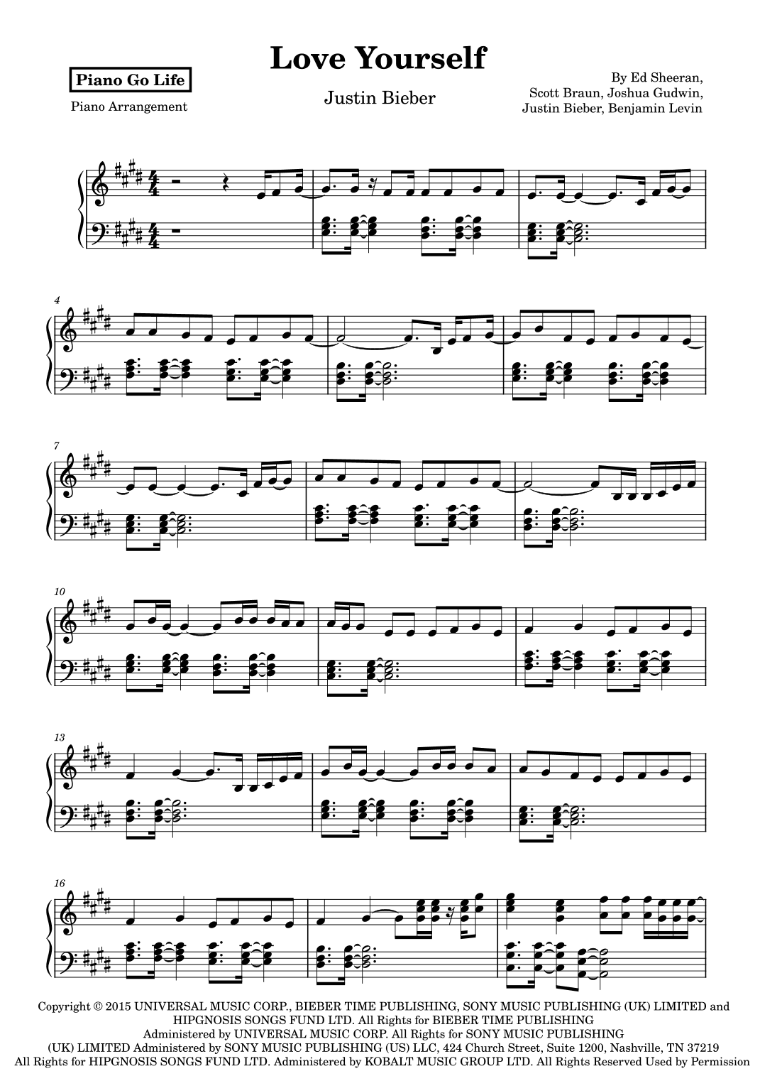 Love Yourself (arr. Piano Go Life)