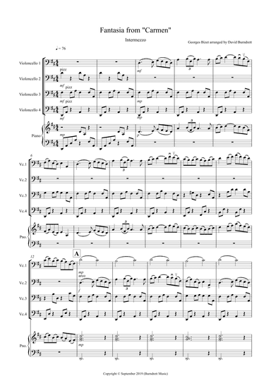Intermezzo (Fantasia from Carmen) for Cello Quartet (arr. David Burndrett)