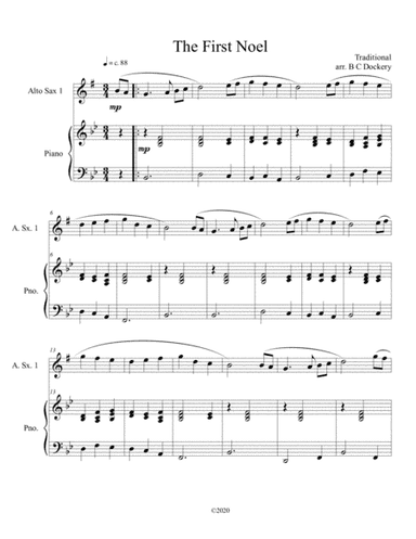 The First Noel (alto sax solo) with piano accompaniment (arr. B C Dockery)
