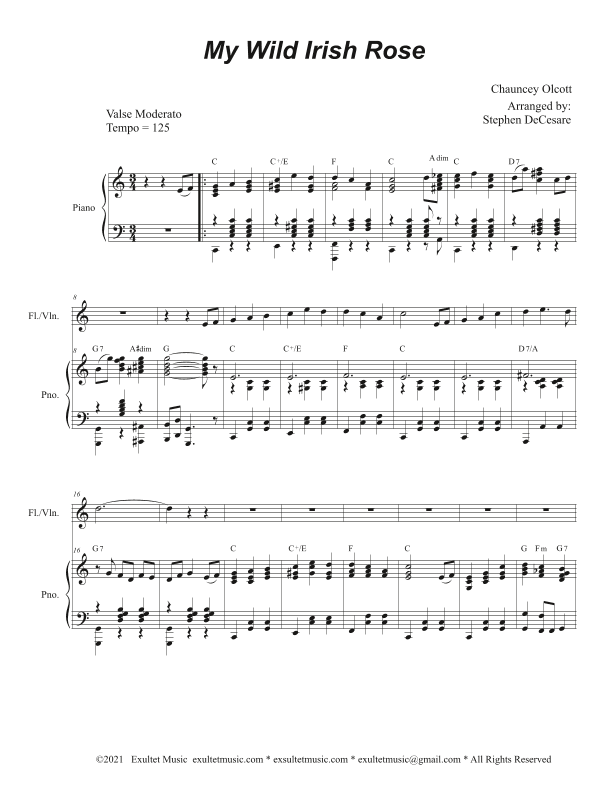 My Wild Irish Rose (Flute or Violin solo and Piano) (arr. Stephen DeCesare)