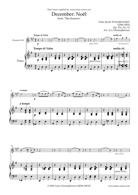 Noël, from The Seasons - Clarinet & Piano (arr. Anne Christopherson GRSM ARCM)