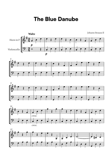 Johann Strauss II - The Blue Danube for French Horn and Cello (arr. Cadenza Editions)