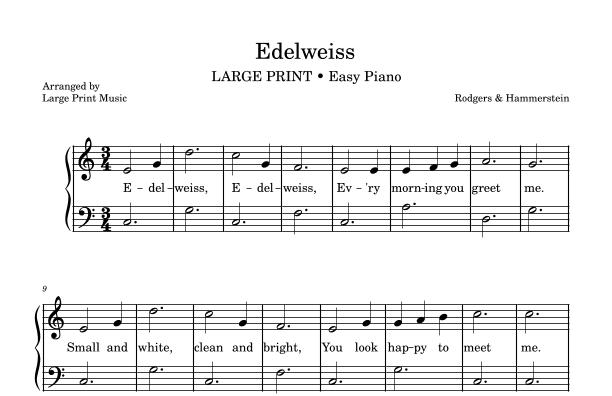 Edelweiss (arr. Large Print Sheet Music)