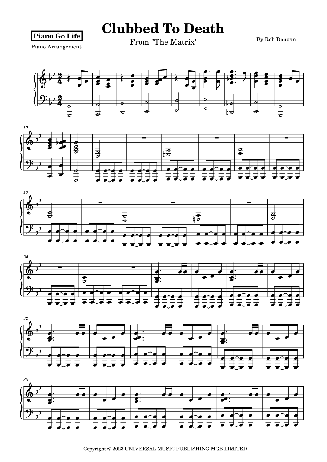 Clubbed To Death (arr. Piano Go Life)