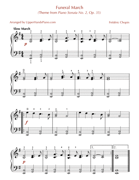 Funeral March (Theme from Piano Sonata No. 2, Op. 35) for EASY PIANO (arr. Gaili Schoen for UpperHandsPiano.com)