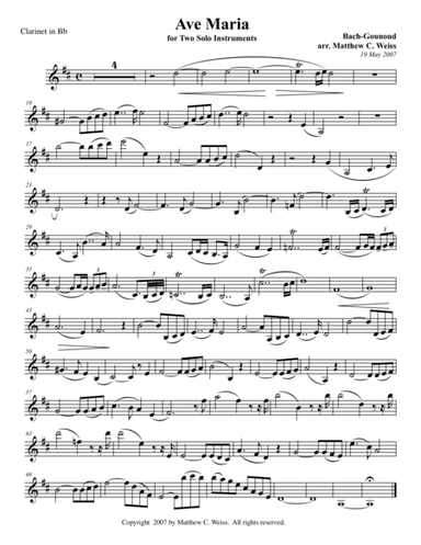 Ave Maria for Two Solo Instruments - Clarinet in Bb (arr. Matthew C. Weiss)